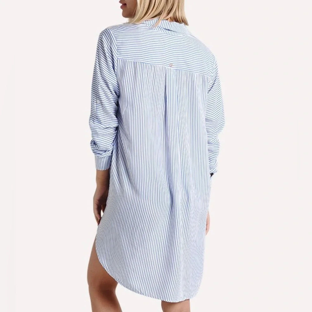 EUC Maaji Striped Women's Blue Harbour Island Long Sleeve Shirt Cover Up Blue L